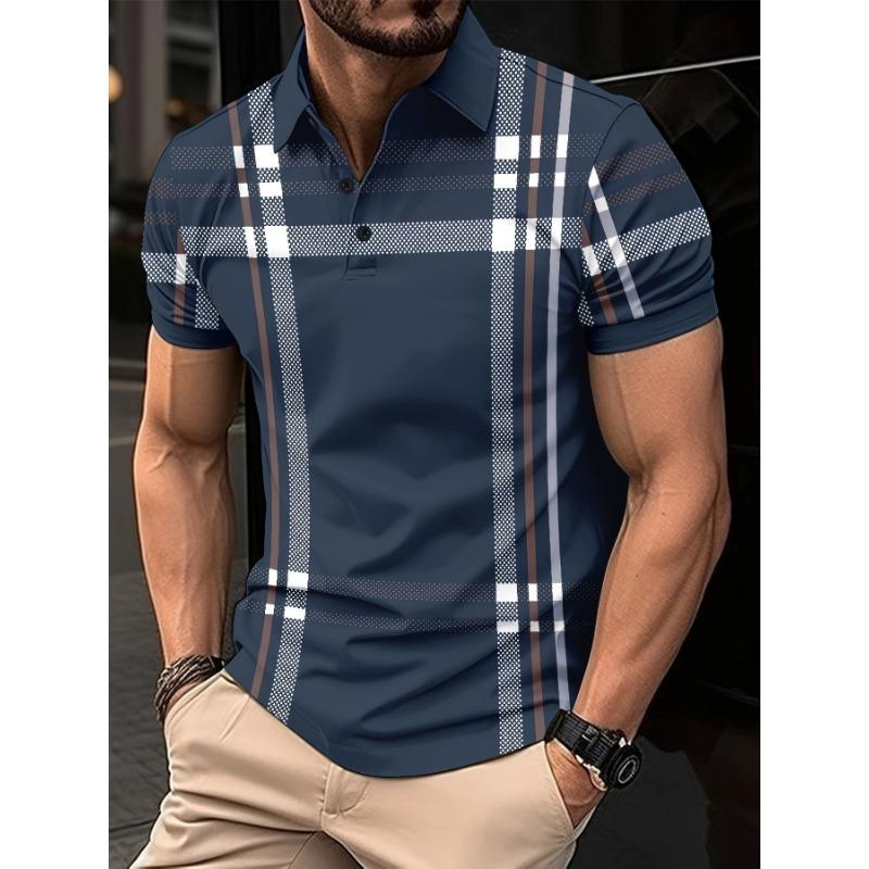 Summer Fashion Men's Striped POLO Shirt Lapel Button Down Men's Short Sleeve Street Trend Style Men's Top