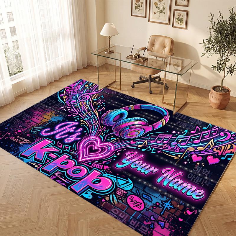 Love Romance Theme Soft Crystal Velvet Rug Custom Name & Text Print Non Slip Floor Rug for Bedroom Living Room