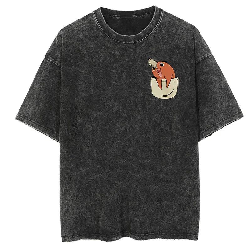 Nouveau T-shirt de haute qualité Chainsaw Man Anime pour hommes et femmes en coton avec impression lavée vintage Streetwear Rétro Hauts de Sport Fitness