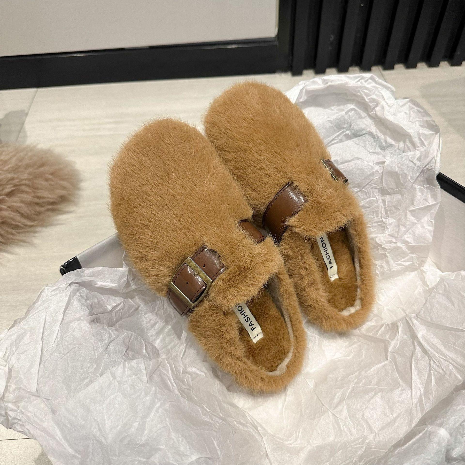 

Baotou Mao Mao slippers women wear 2024 autumn and winter new Internet celebrities one foot flat lazy baotou half drag cotton 35