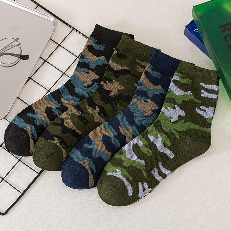 5 Paar Frühling und Herbst Herren Hochwertige Mittelrohrsocken Camouflage Armeegrün Bequem Warm Verdickte Baumwolle Meias EU 38-44