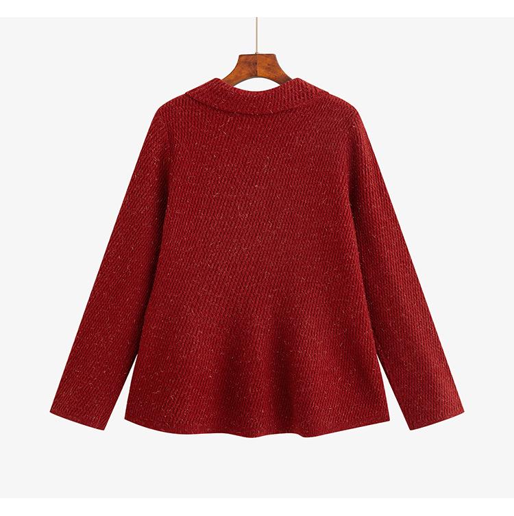 Plus Size Elegant Suit Collar Xiang Style Jacket Winter Knit Cardigan for Women