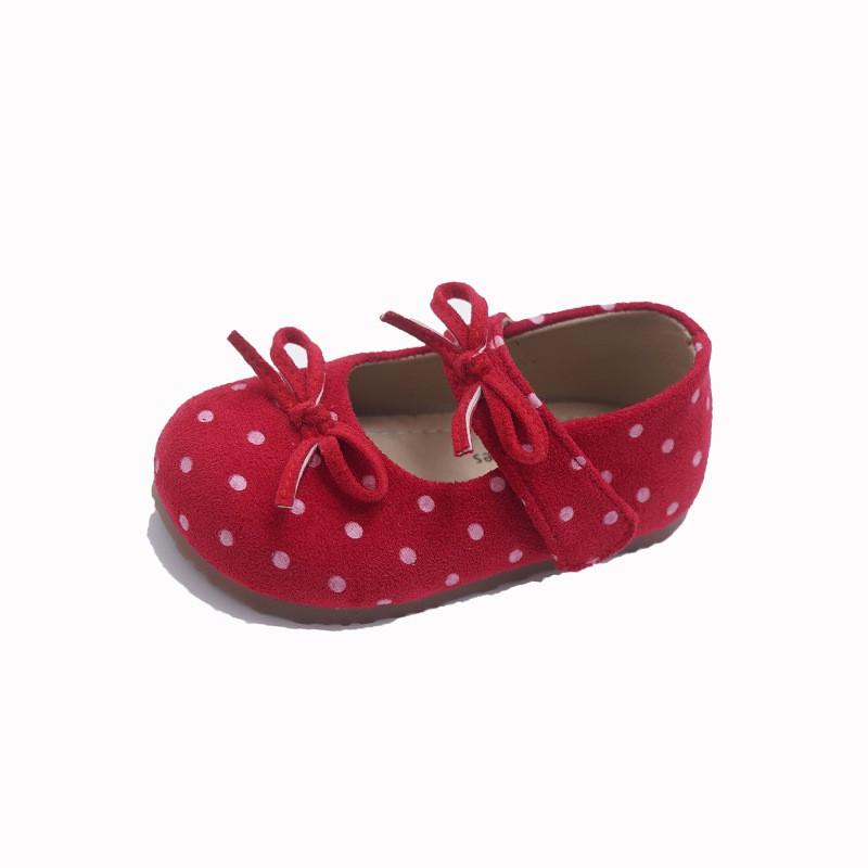 Girls Flat Shoes With Polka Dots Bow Detail Soft Sole Slip-On Toddlers Kids