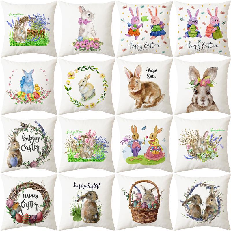 Easter Bunny Cartoon Cushion - Hand-painted Creative Sofa Back Pillow