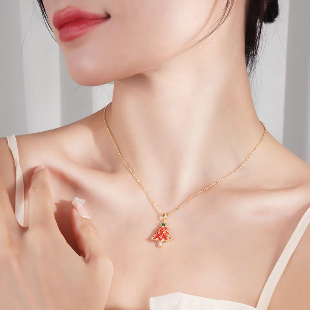 Socks Christmas Rhinestone Necklace Santa Claus Xmas Clavicle Chain Cartoon Pendant Bracelet Gift