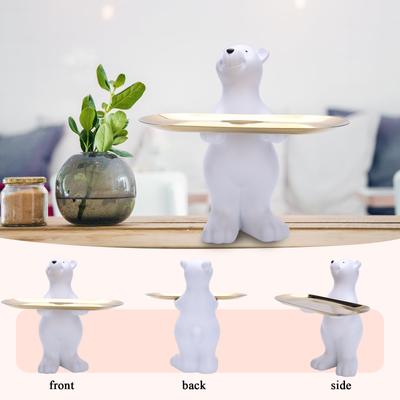 Resin Polar Bear Key Holder Statue Creative Figurine Home Office Desktop Storage Fruit Plate Candy Sundries Tray Ornaments Decor