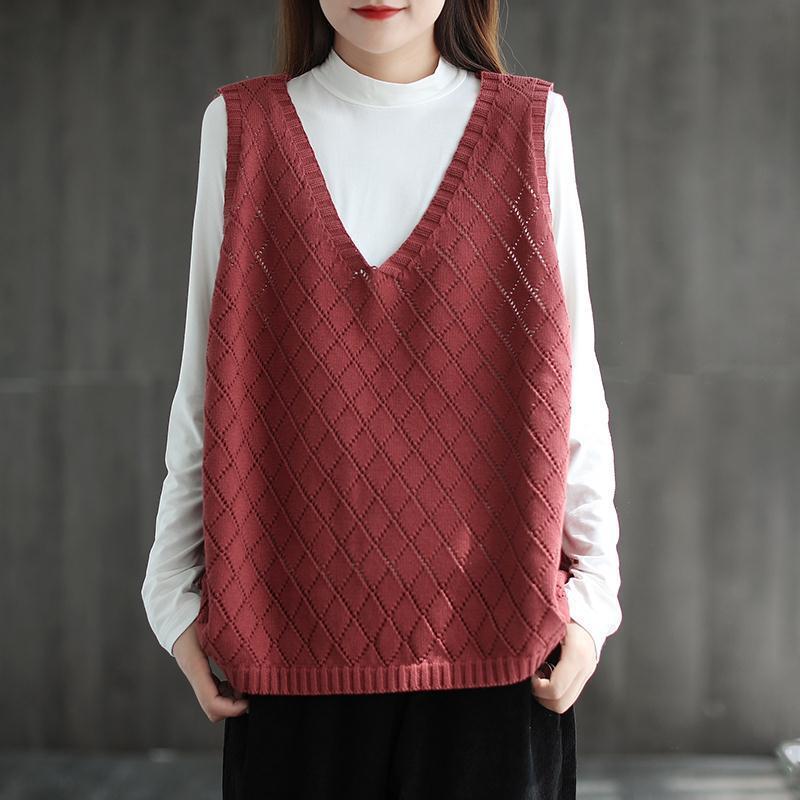 Women's Artistic Retro Hollow-Out Crocheted Vest Plus-Size Loose Knitted Vest Versatile Outer-Wear Coat for Spring and Autumn