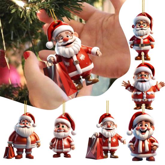 12Pcs Santa Claus Ornaments 2D Acrylic Hanging Decor for Christmas Tree Car Mirror Backpack Bag Charm Holiday Party Gifts
