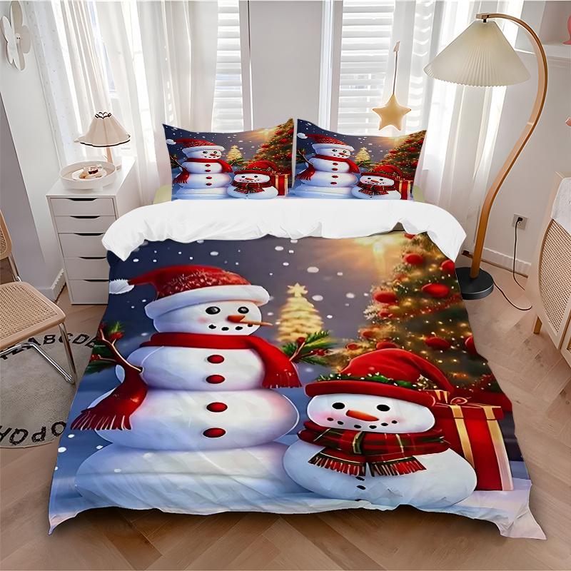 3pcs Christmas Snowman Family Bedding Set - Includes One Quilt Cover and Two Pillowcases (No Core) - Festive Decor for Bedroom and Guest Room - Polyes