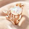 Rose Gold Branch with White Opal Water Drop Ring Vintage Hollow Floral Opal Ring