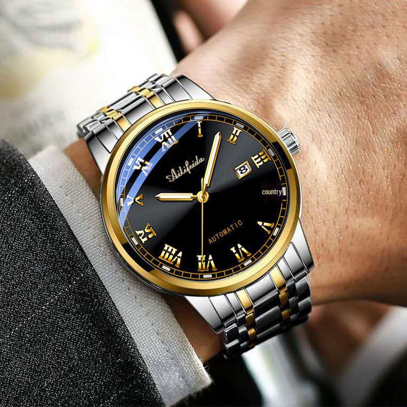 Ailifeida Men's Quartz Watch: Hollow Design, TikTok Streaming, Waterproof, Business Style, Calendar Feature.