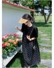 Abito a due pezzi con pois neri e patchwork, estate 2024 - Stile coreano, Vestibilità ampia e slim, Dolce gonna lunga per donna