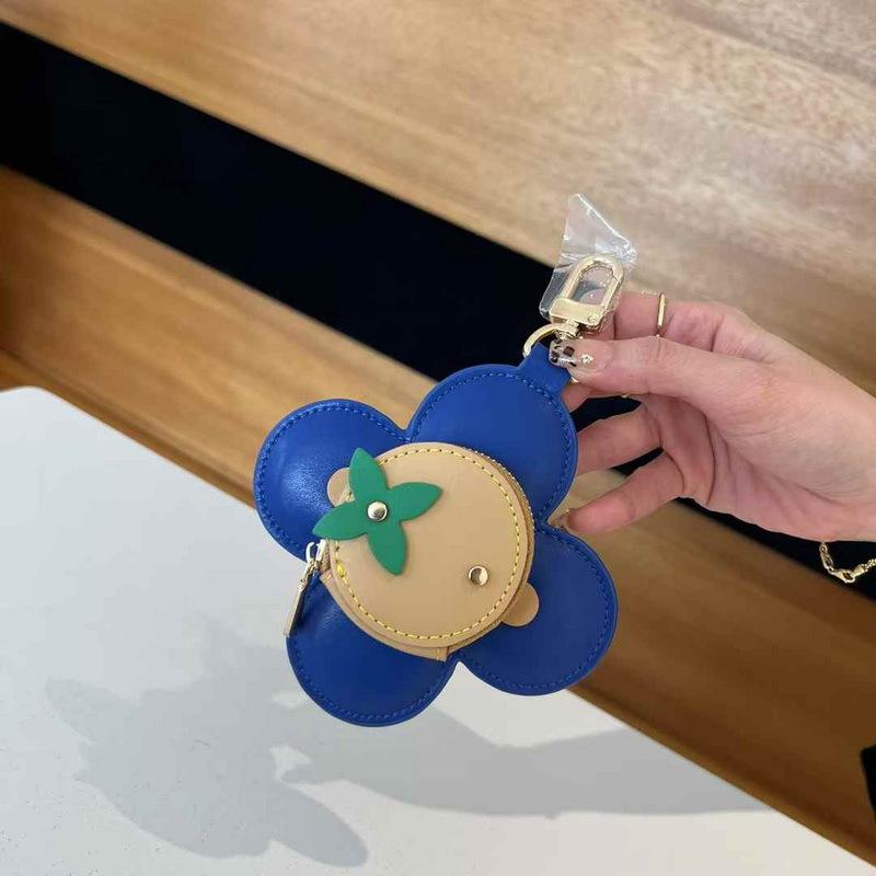 2025 New Leather Pendant Leather Mini Earphone Bag Sunflower Color Blocked Pendant Wallet Cross Border Batch