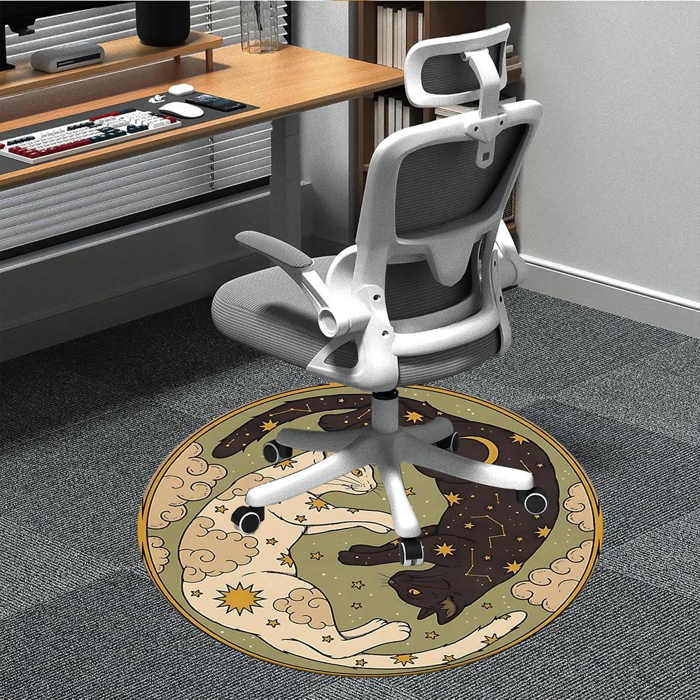 1pc Starry Night Cats Office Round Area Rug, Indoor Mat Suitable For Office, Under Office Chairs Bedroom Living Room Home Decor, Room Deco168