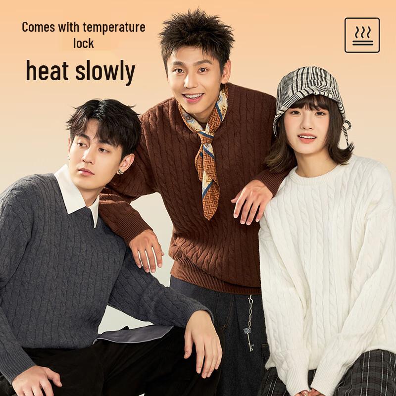 GENIOLAMODE Men's Thick Cable Knit Crew Neck Sweater