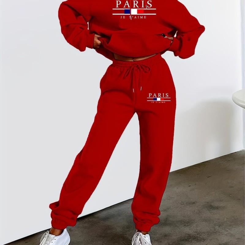 Womens Casual Hoodie Set Long Sleeve Sportswear Street Style Printed Loungewear