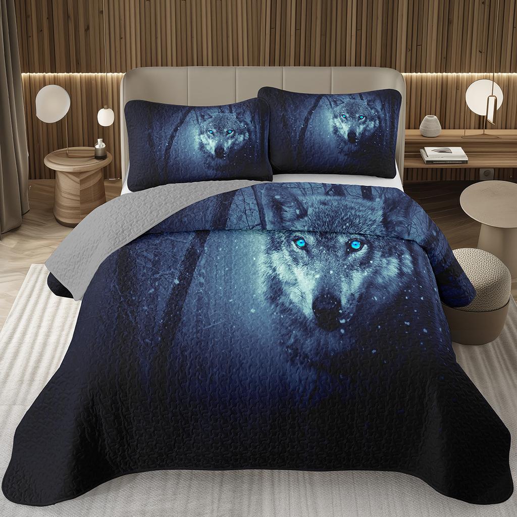 Wolf Bedspreads For Boys Teens Men Wild Safari Animal Coverlet Twin King Reversible Grey Bedding Set Wildlife Quilted Bedspread