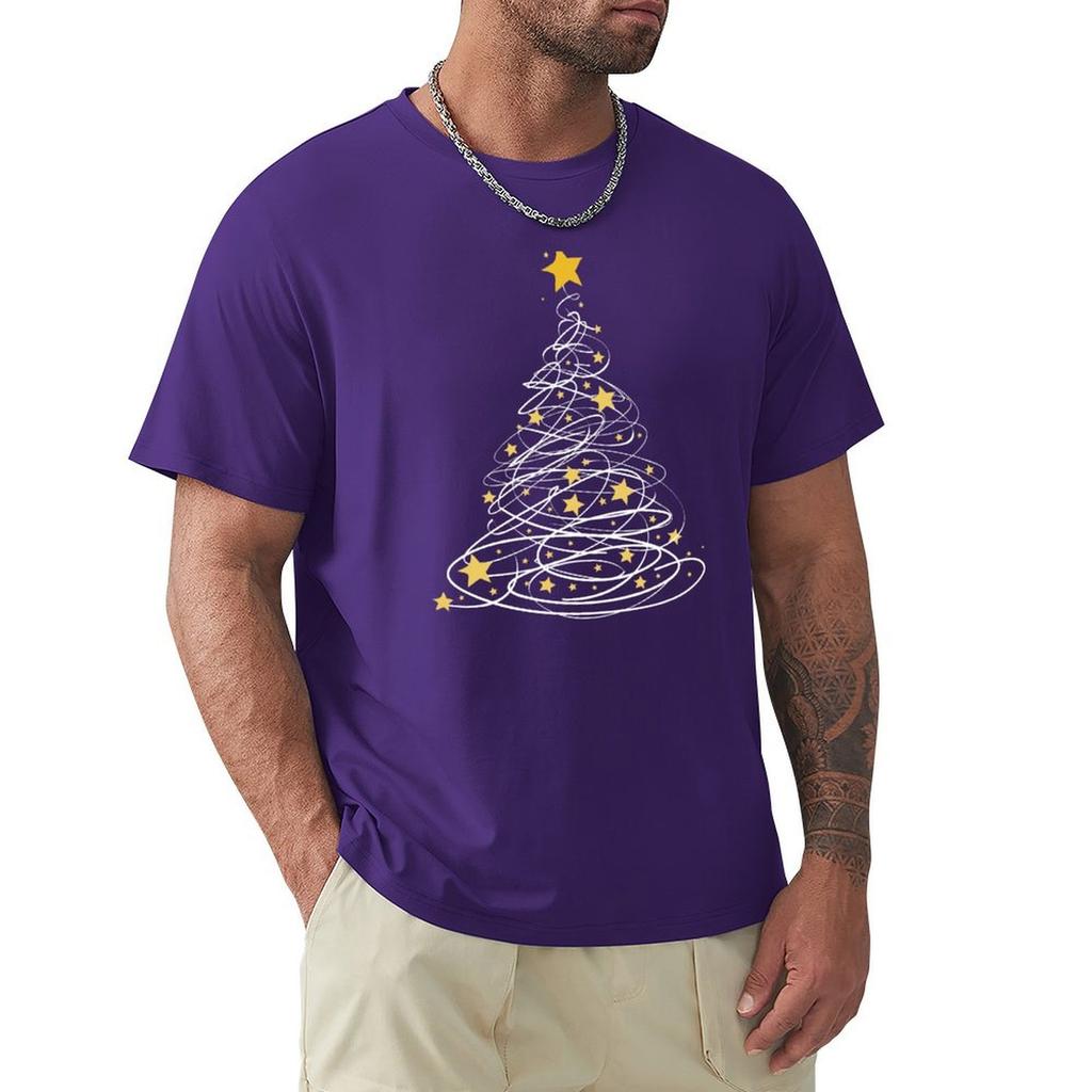 Golden Christmas Tree Pen Art Stars Cute Xmas Lover Gift T-Shirt Tees Anime Figures Summer Clothes Shirts Men