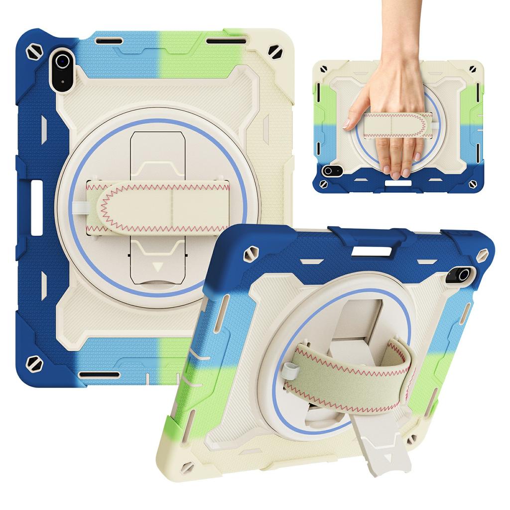 For iPad (2025)/iPad 10.9 (2022) Case Kickstand Hand Strap PC + Silicone Tablet Cover