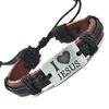 Vintage Unisex Faux Leather Bracelet Alloy I Love Jesus Letters Decor Rope Bangle