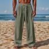 New Cotton Linen Loose Men's Large Size Loose Solid Colour Leisure Tie Trousers