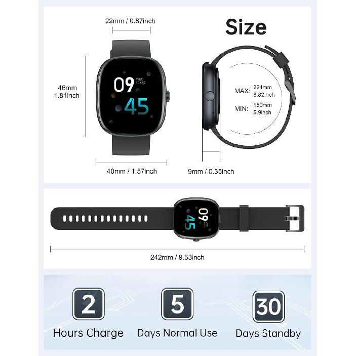 HUAKUA Smart Watches for Women Men (Answer/Make Calls), 1,85" HD Smart Watch for iPhone/Android Phones, Fitness Tracker with 100+ Sport Heart