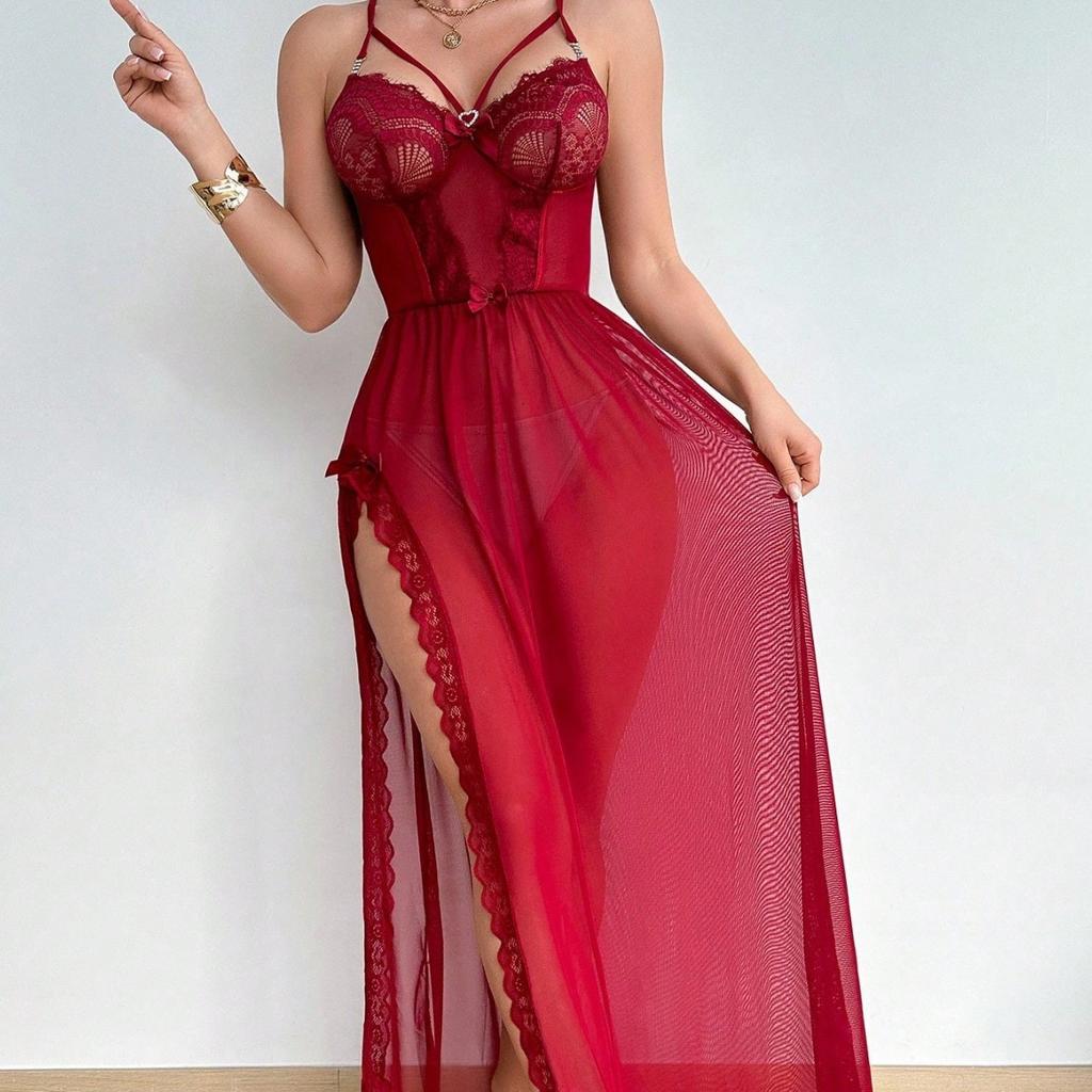 New European and American sexy lace hollow pajamas onesie perspective underwear sex underwear dress
