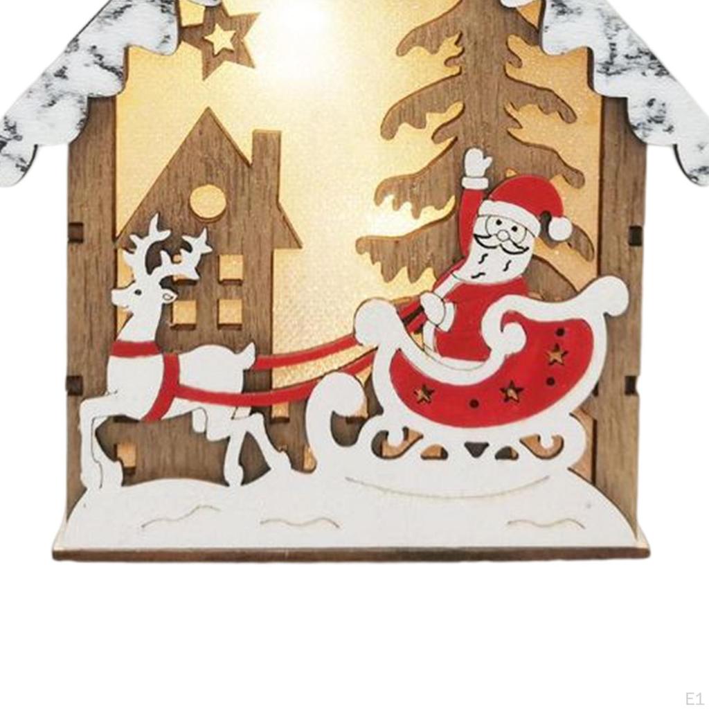 Christmas Hanging Decoration Lighted Wooden House Xmas Ornaments Home Decor