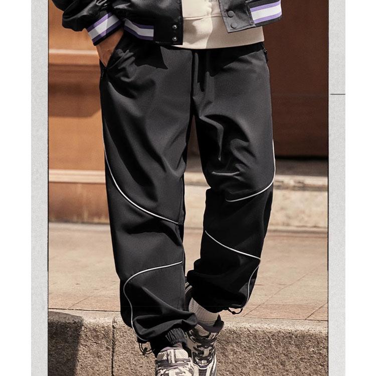 Li Ning Logo Letter Print Multi Pocket Knitted Sports Pants Men Pants Black AYKT875-1