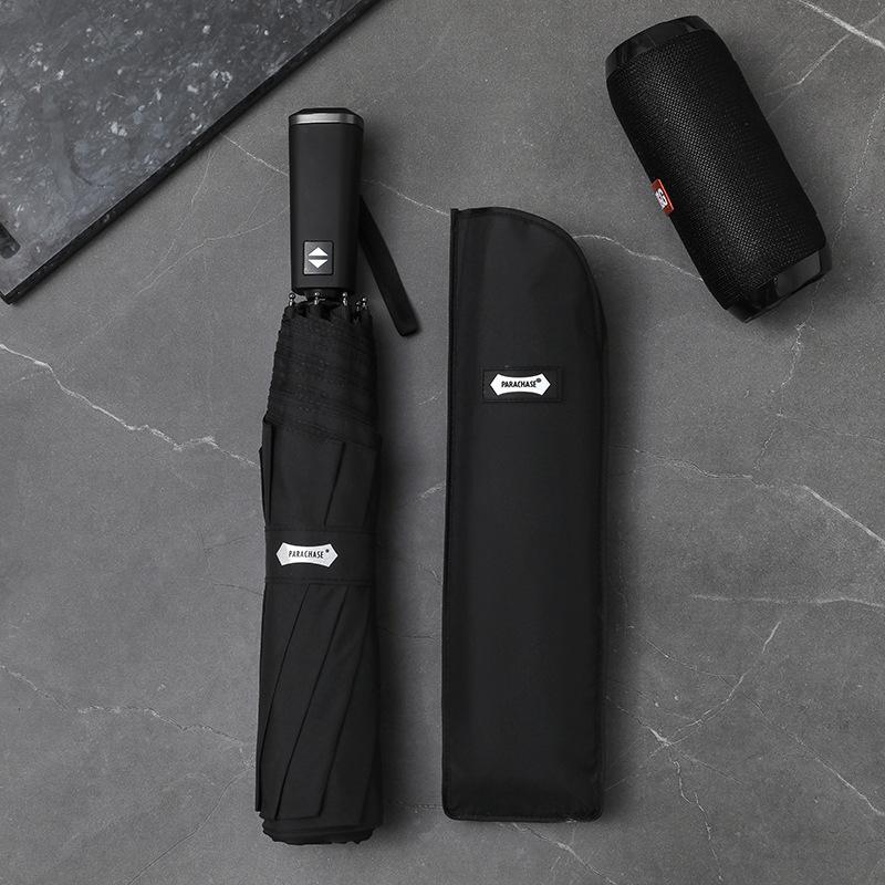 PARACHASE 135cm Super Large Automatic 3-Fold Umbrella, Flat Handle, Korean Style, Business Umbrella for Men
