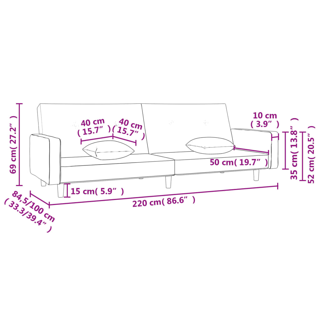 2 Seater Sofa Bed with 2 Pillows Dark Grey Fabric