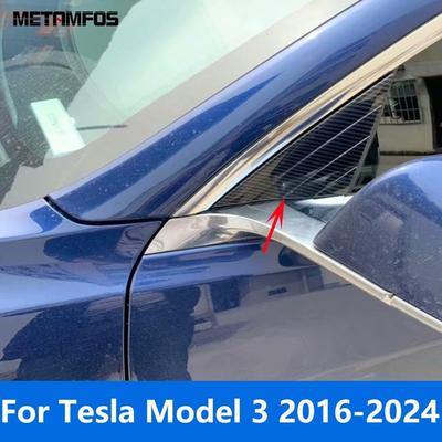 Accessories For Tesla Model 3 2016- 2024 Carbon Fiber Front Window A Pillar Triangle Cover Molding Trim Car Styling