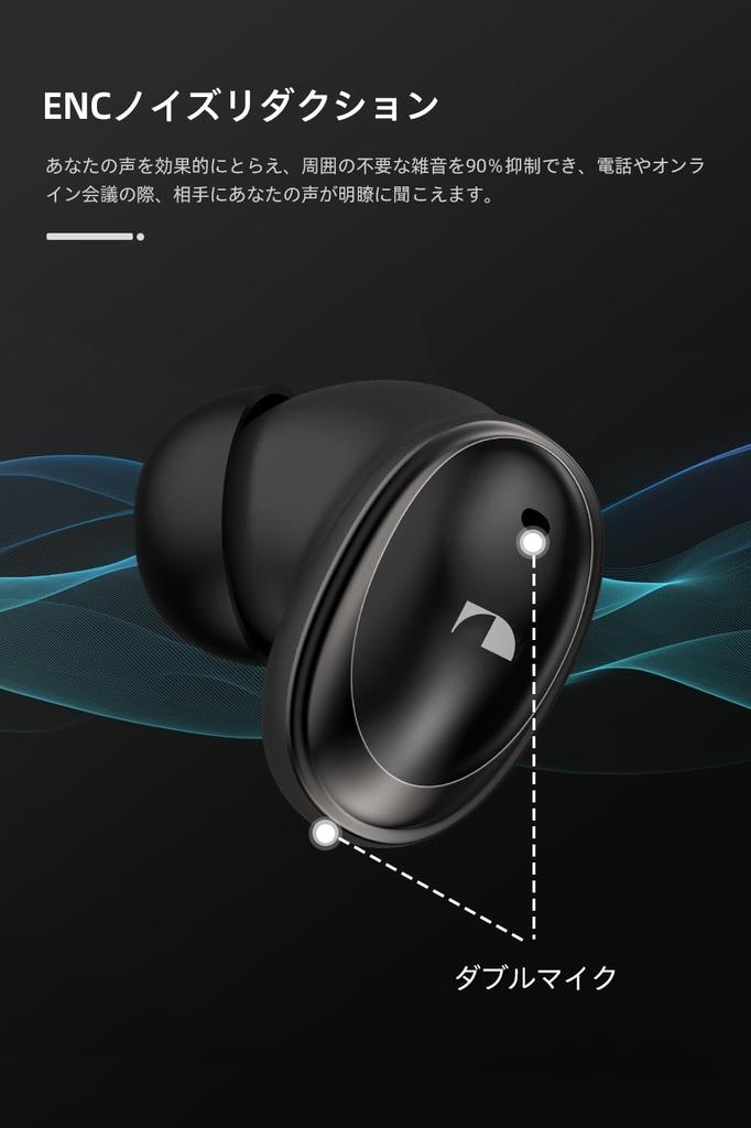 Nakamichi TW022ENC Wireless Bluetooth ENC Noise Up To 28 Hours of Music Low LED Battery Level Japanese Voice Prompts Earbuds, 5.3, Reduction,