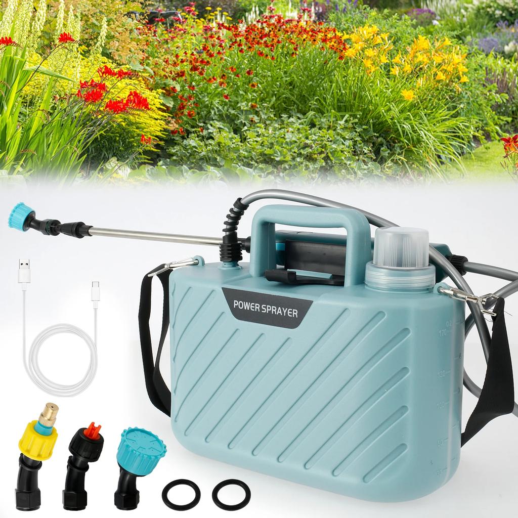 5L Battery Powered Sprayer with 3 Mist Nozzles Portable Sprayer with Adjustable Shoulder Strap USB Rechargeable Irrigation Tool