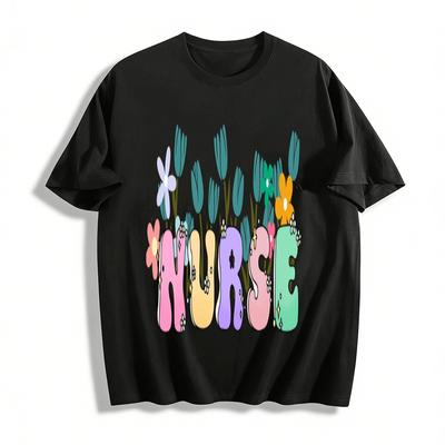 Blumen-KRANKENSCHWESTER-Print Lässiges T-Shirt Damen Niedliches Pflege-Grafik-T-Shirt Oberteile Reines Baumwoll-T-Shirt
