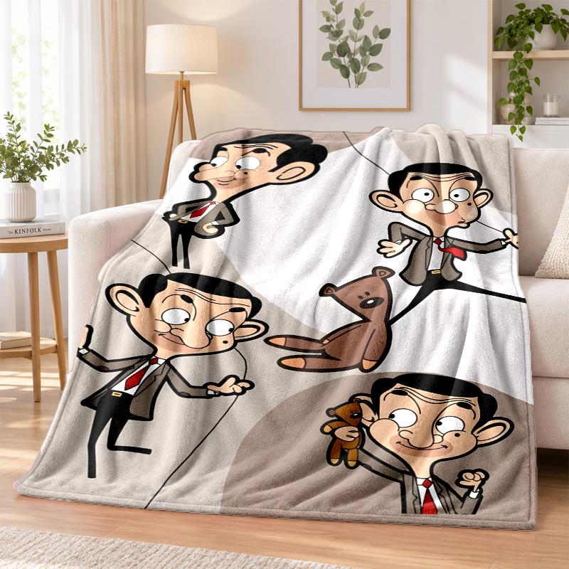 Mr Bean Flannel Throw Blanket Soft Warm Cozy For Sofa Bed Indoor Home Bedroom Use