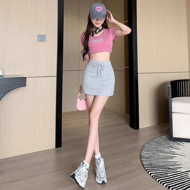 Women's Gray High-Waist Sporty Mini Skirt with Built-In Shorts - Spring/Summer A-Line Petite Skirt