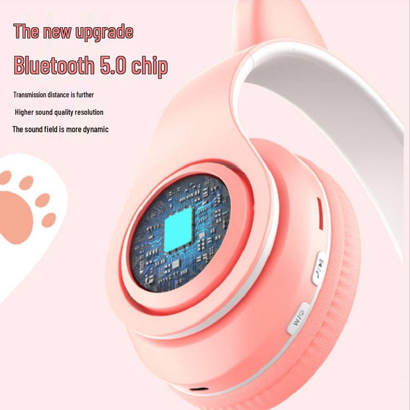 B39 Cat Ear Wireless Bluetooth Over-Ear Headphones: Luminous, Foldable, Heavy Bass, Gaming