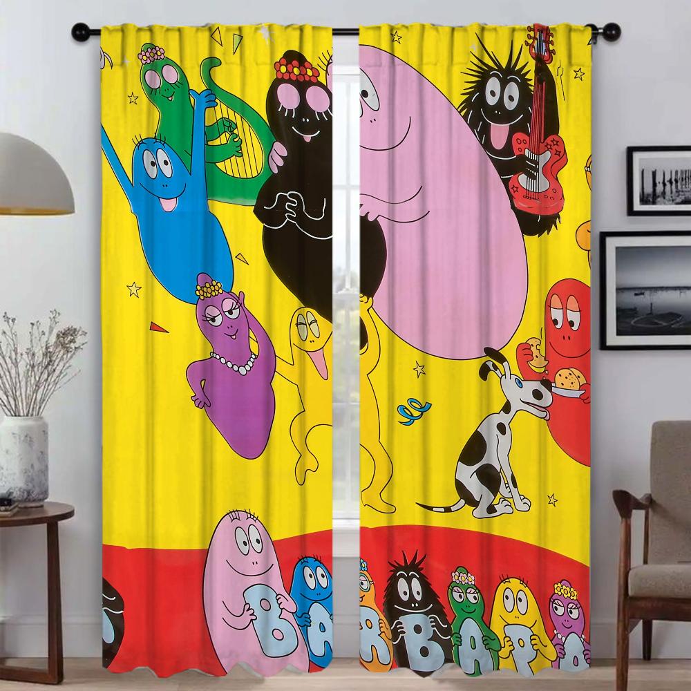 Kitchen Curtains 2 Pieces Les Barbapapas Curtains for Bedroom Shades Partition Window Curtain Halloween Decoration Living Room