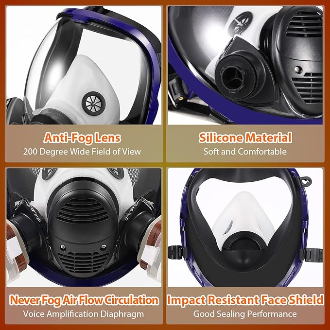 Full Face Respirator Mask with Filters, Anti-Fog Anti-Gas Anti-Dust Respirator, Gas Mask for Painting Spraying