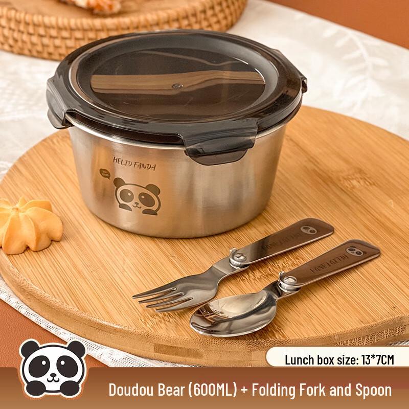 304 Stainless Steel Children s Lunch Box 600ML with Folding Fork and Spoon