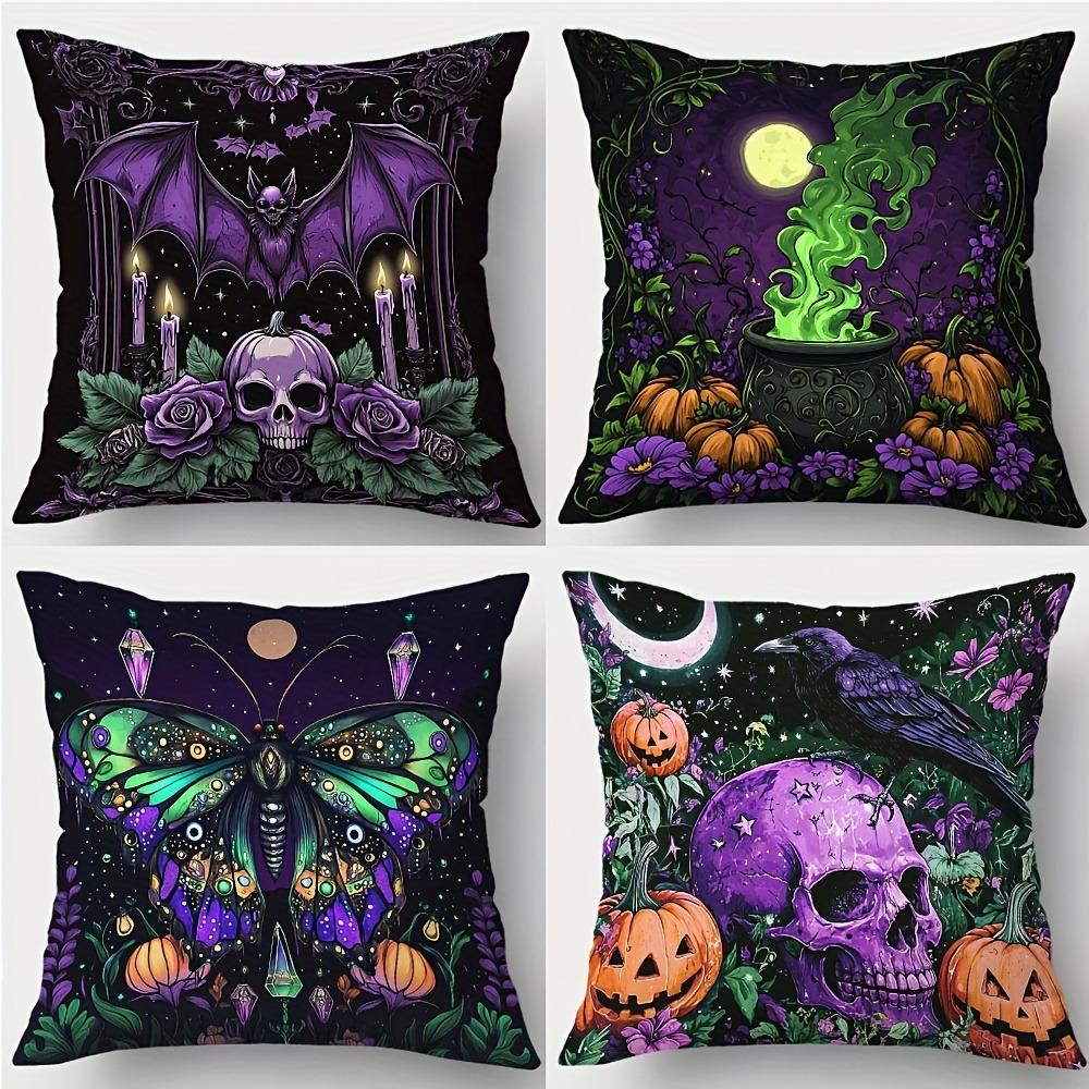 Halloween Themed Pillow Covers: Bat, Cauldron, Butterfly, Raven with Skull and Pumpkin Designs Sofa Cushion Cover
