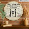 2D Flat, 1pc Round Aluminum Metal Sign, To My Dad & Mom from Daughter, Family Appreciation Quote with Parents & Child Silhouette, Heartwarming