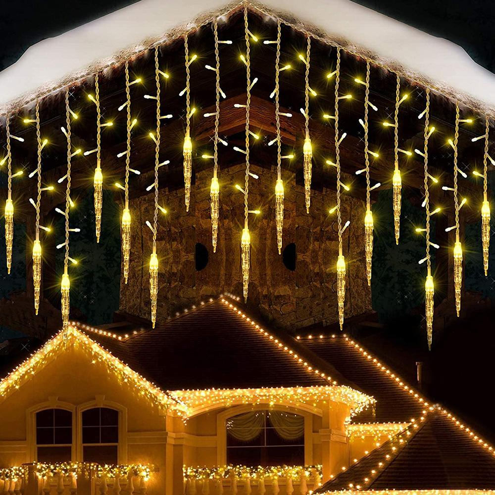 IP44 LED Ice Pendant LED Icicle Memory Curtain String lights 8 Modes Flashing Lights with Timer Christmas String Outdoor Light