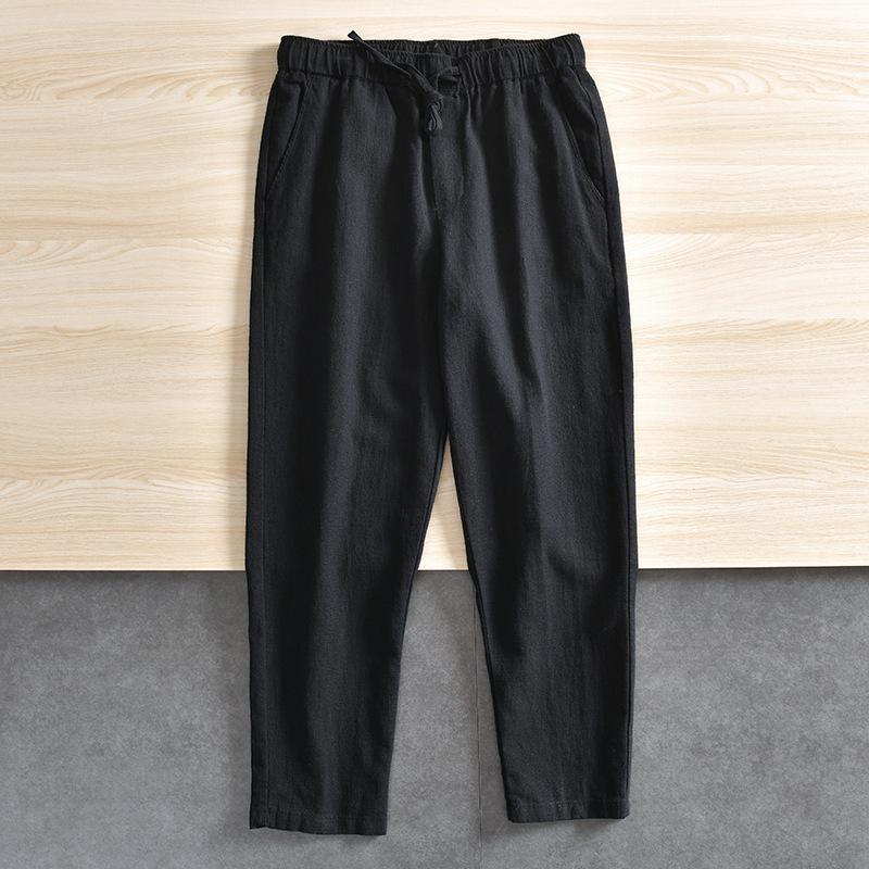 Men's Cotton Linen Casual Pants Baggy Streetwear Men Joggers Sports Trousers Solid Color Long Straight Trendy Pants for Men