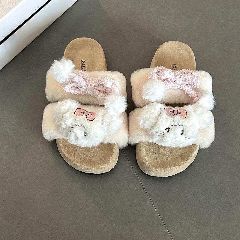 Cartoon Color Matching Doll Girl Fluffy Slippers Wear Versatile Cotton Slippers Autumn and Winter Fashion Casual Bag Head Slippers