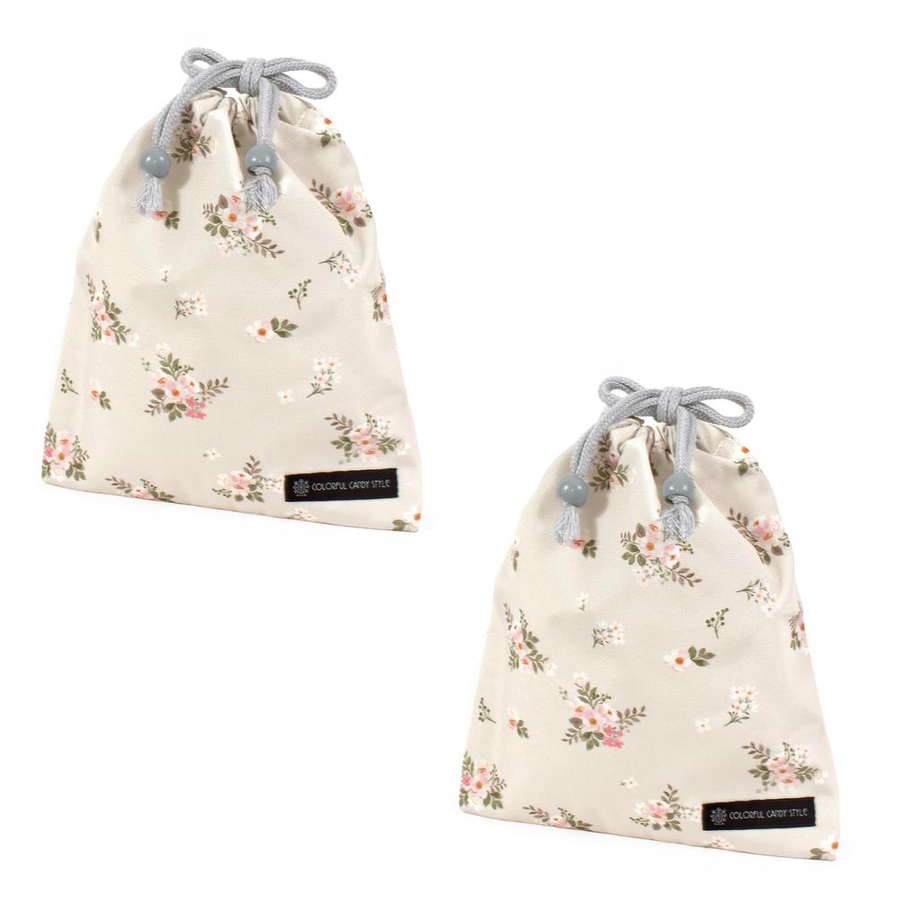 COLORFUL CANDY STYLE Drawstring Lunch No Gusset Name Petit Bouquet Set of Cute for Elementary Lunch NL903602 Bags, Medium, (with Tag),