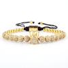 Stylish Micro-inlaid Zircon Punk CZ Ball Crown Woven Bracelet