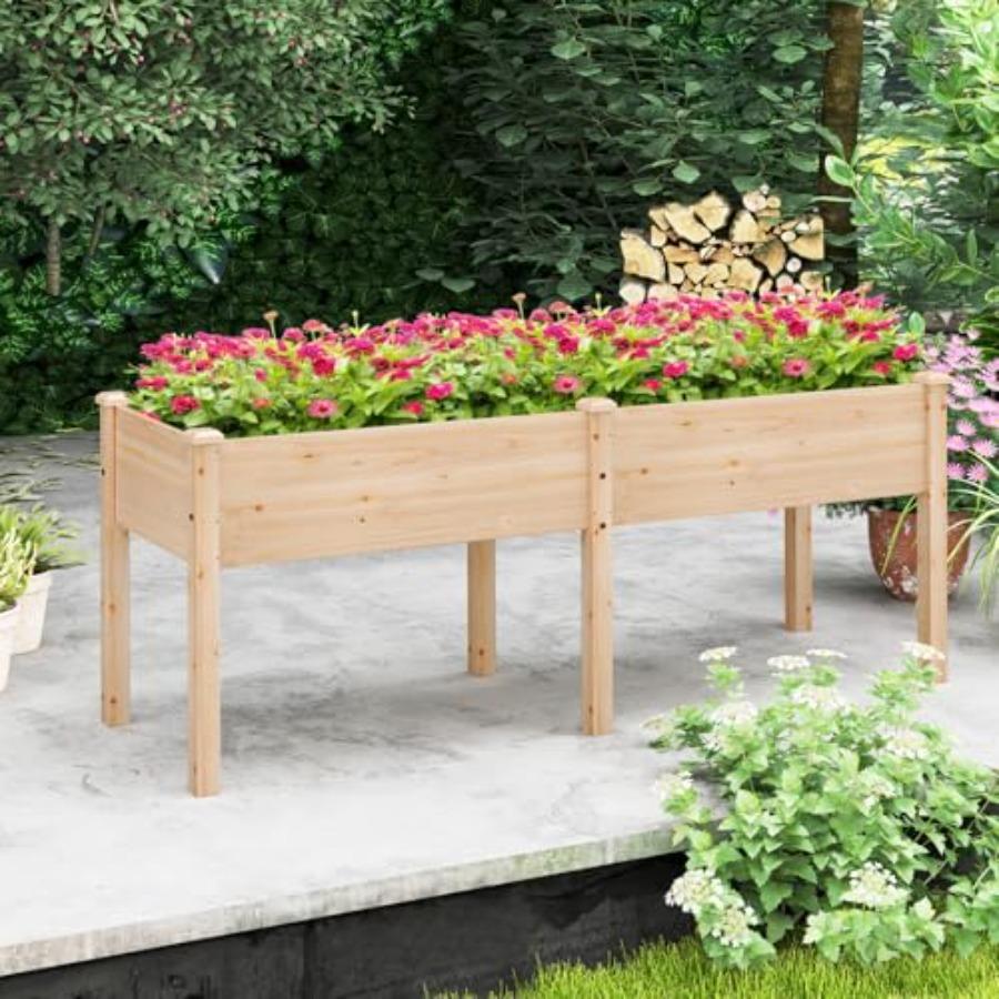 Raised Garden Bed Elevated Wood Planter Box with Drain Hole Gardening Planter Raised Bed for Planting Vegetables Flowers Succul