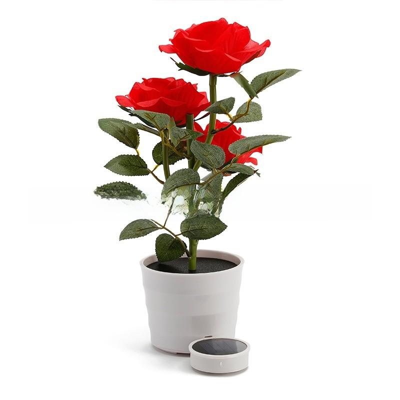 Solar Rose Garden Led Lamp With 3d Illumination For Patio And Garden Decor